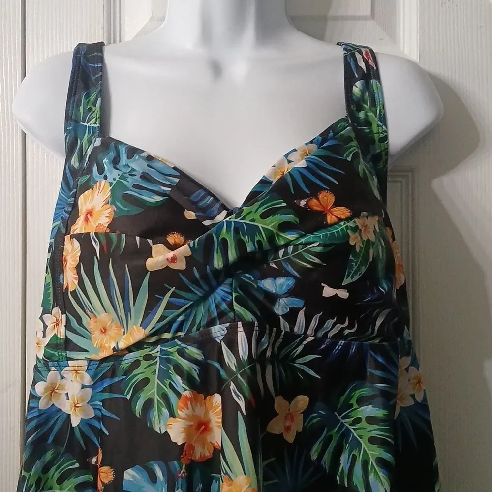 Aqua Eve multicolor floral  tropical print tankini top Sz 18W NWT